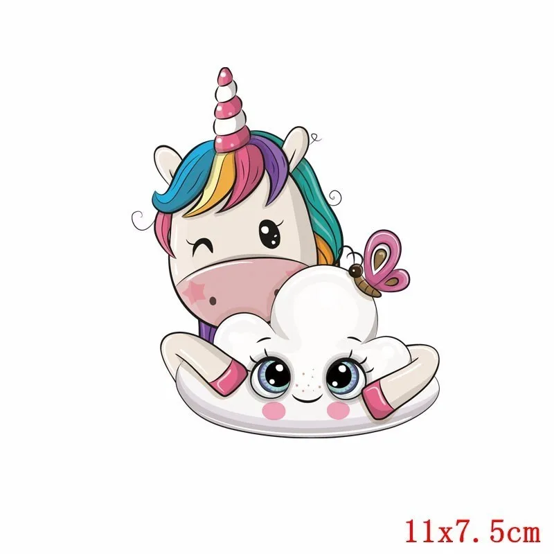 Pulaqi Cute Unicorn Couple Ballon Iron On Transfer Vinyl Patches Hug Clouds Cartoon Heat Thermal Transfer For Kids Clothes DIY F