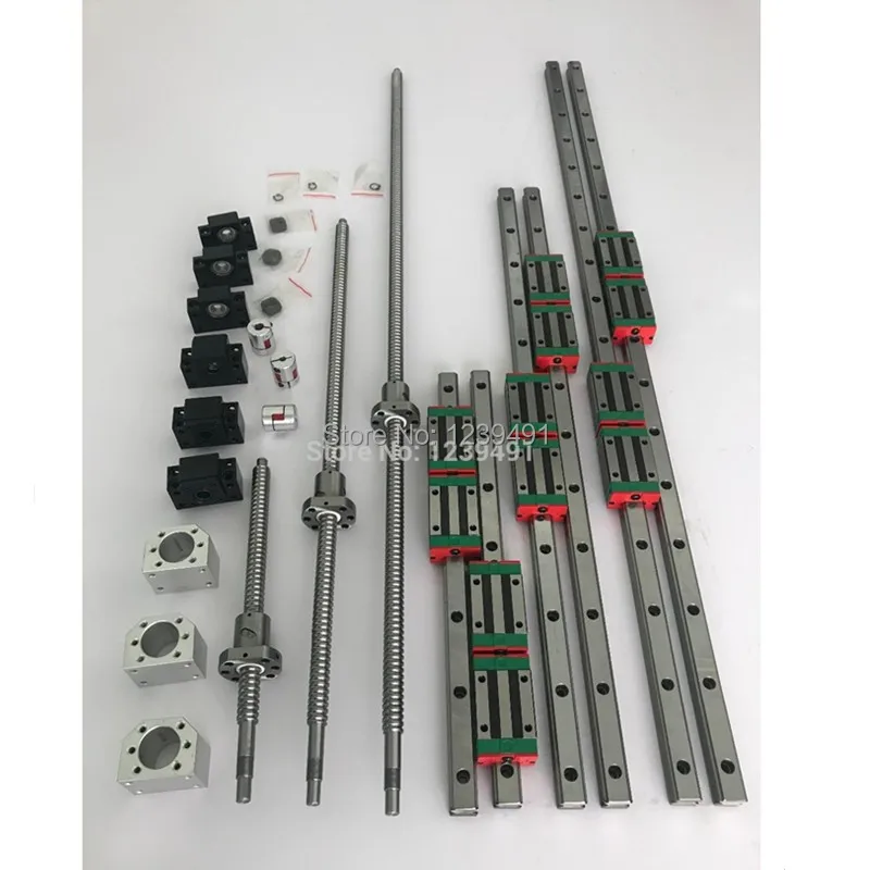 RU delivery 6set HGR20- 400/700/1000mm Linear guide rail + SFU1605- 400/700/1000mm ballscrew + BK12/BF12 + Nut housing CNC parts