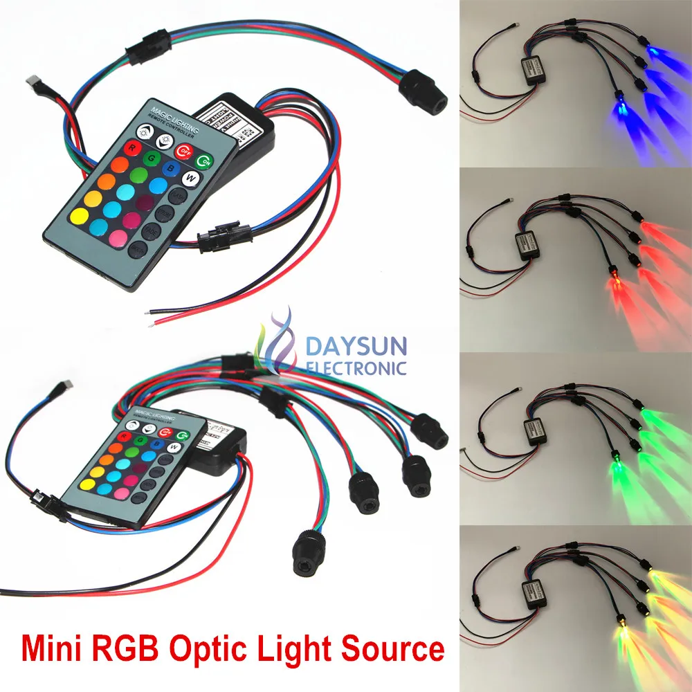 RGB Light Illuminators for Car DC 12V Light Source 1 Set Free Ship Side Glow Fiber Light Engine 1.5-6mm Fiber Cable Light Holder