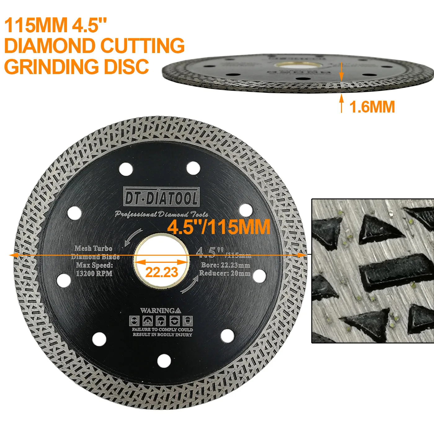 DIATOOL 2/5pcs Hot pressed sintered  Cutting Disc Mesh Turbo Wheel Diamond Saw blade for Tile Marble Dry Wet 105MM 115mm 125mm