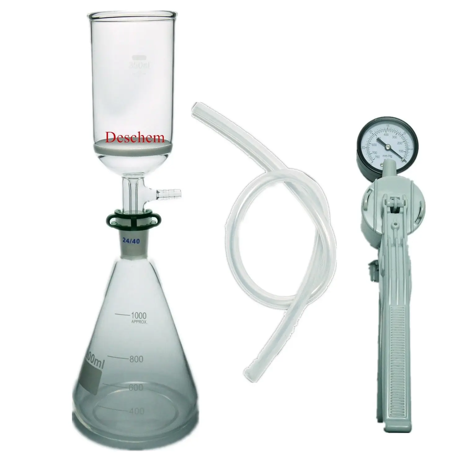 1000ml,Suction Filtration Unit,350ml Buchner Funnel,1L Flask & Hand Vacuum Pump