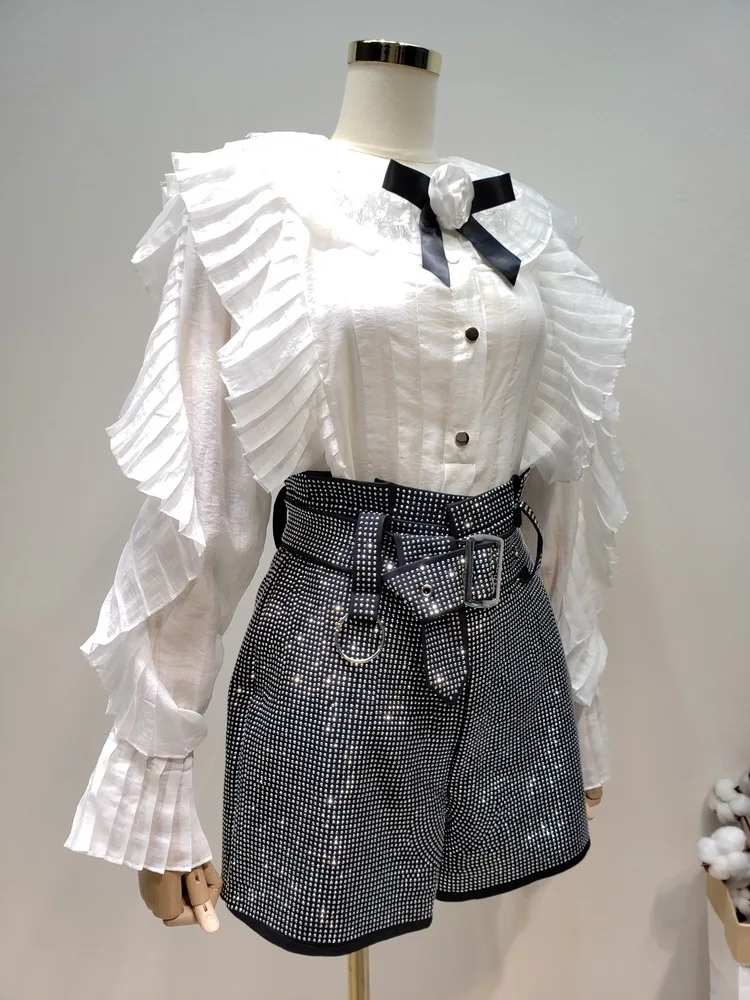 2020 New Summer Fashion Women Clothing Loose Hot Drilling High Waist Wide Legs Shorts Female Bottoms Vestido Q404