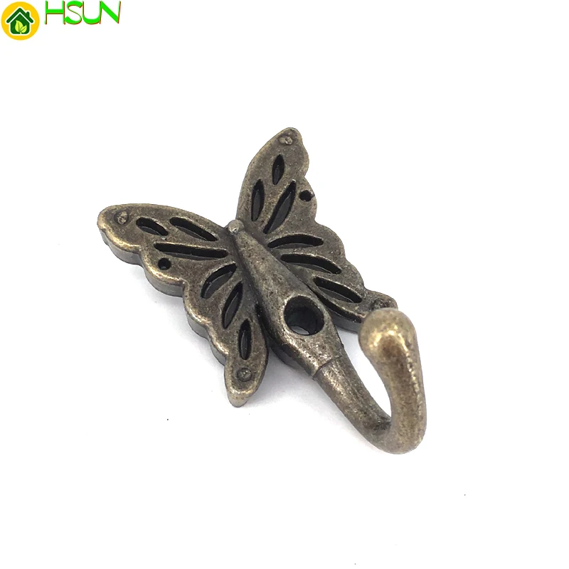 4PCS 35*56MM Vintage Bronze decoration coat hooks Butterfly metal hook wall storage towel hat Bag hanger