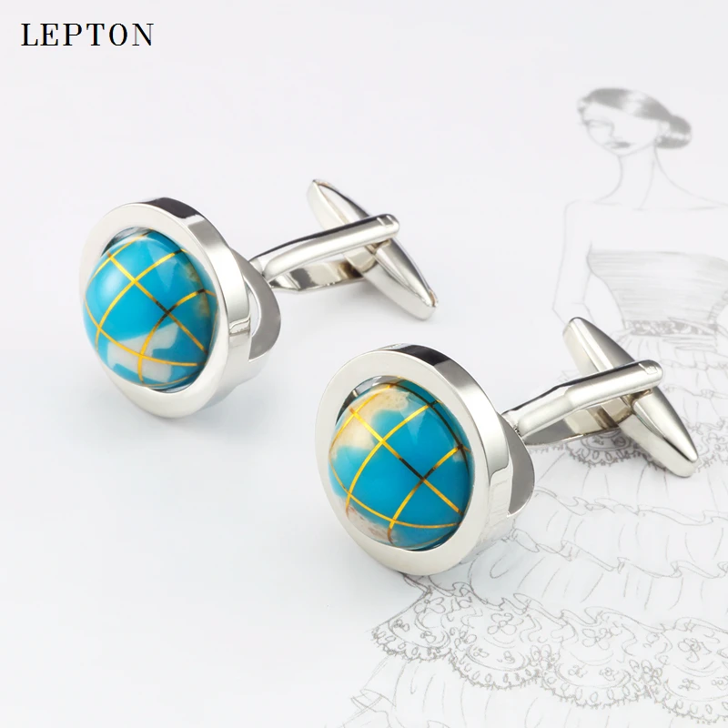 Lepton Novelty Globe Earth Cufflinks For Mens High Quality Rotatable Globe Planet Earth World Map Cuff links Relojes Gemelos