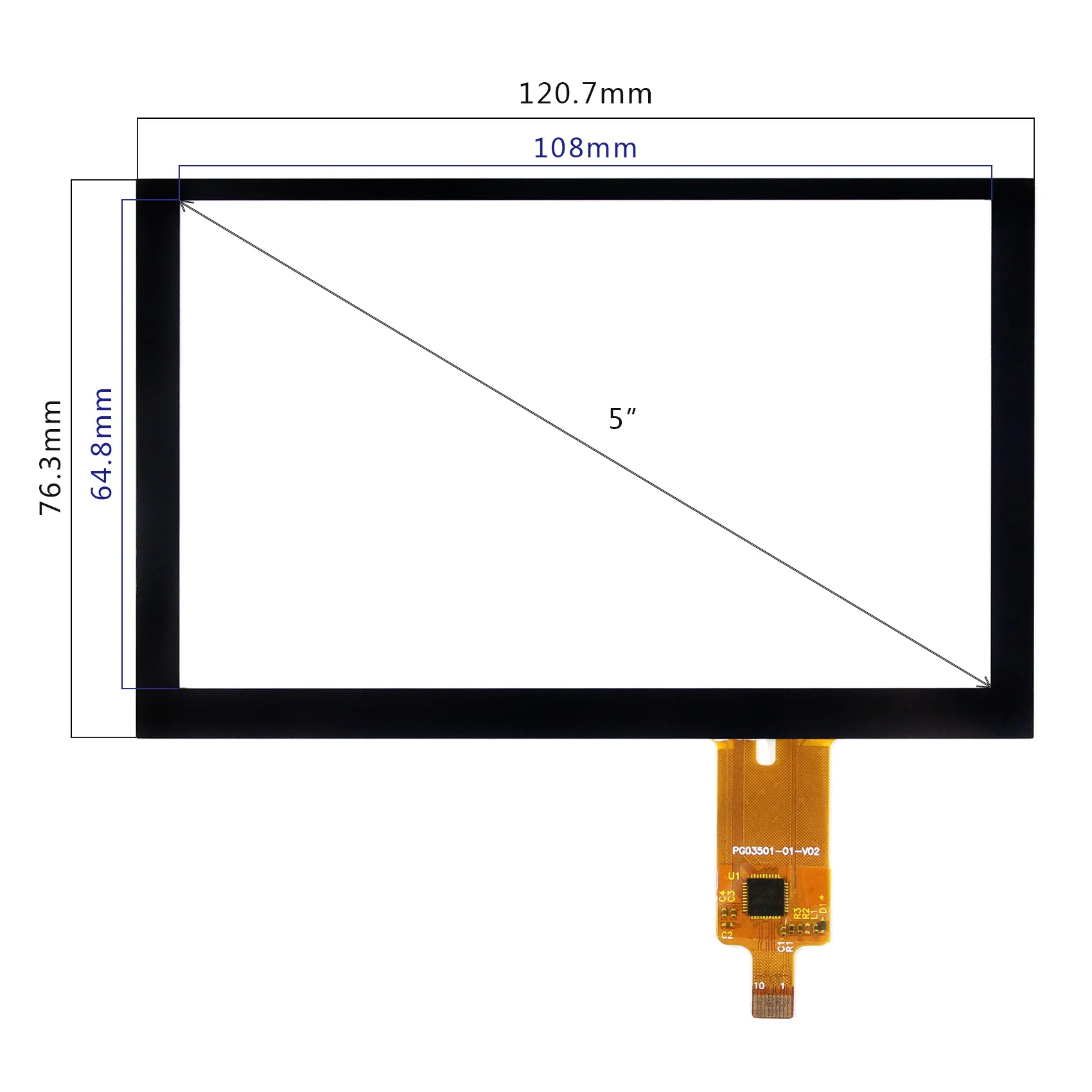 5 in Capacitive Touch Panel work for 800X480 16:9 LCD Screen AT050TN43 HSD050IDW1 VS050T-002A