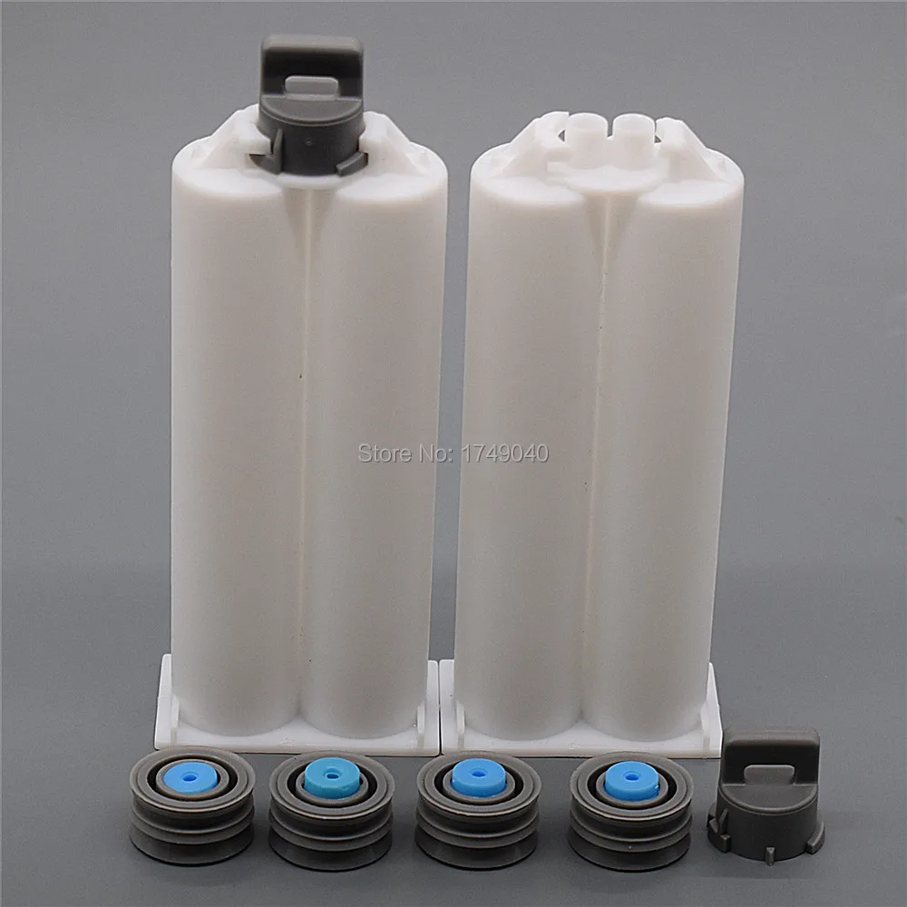 2pcs 50ml Cartridge 1:1 Mix Ratio Empty Double-Barrel AB Glue Tube with Sealing Pistons for 50ml 1:1 AB Glue Guns Dispenser Tool