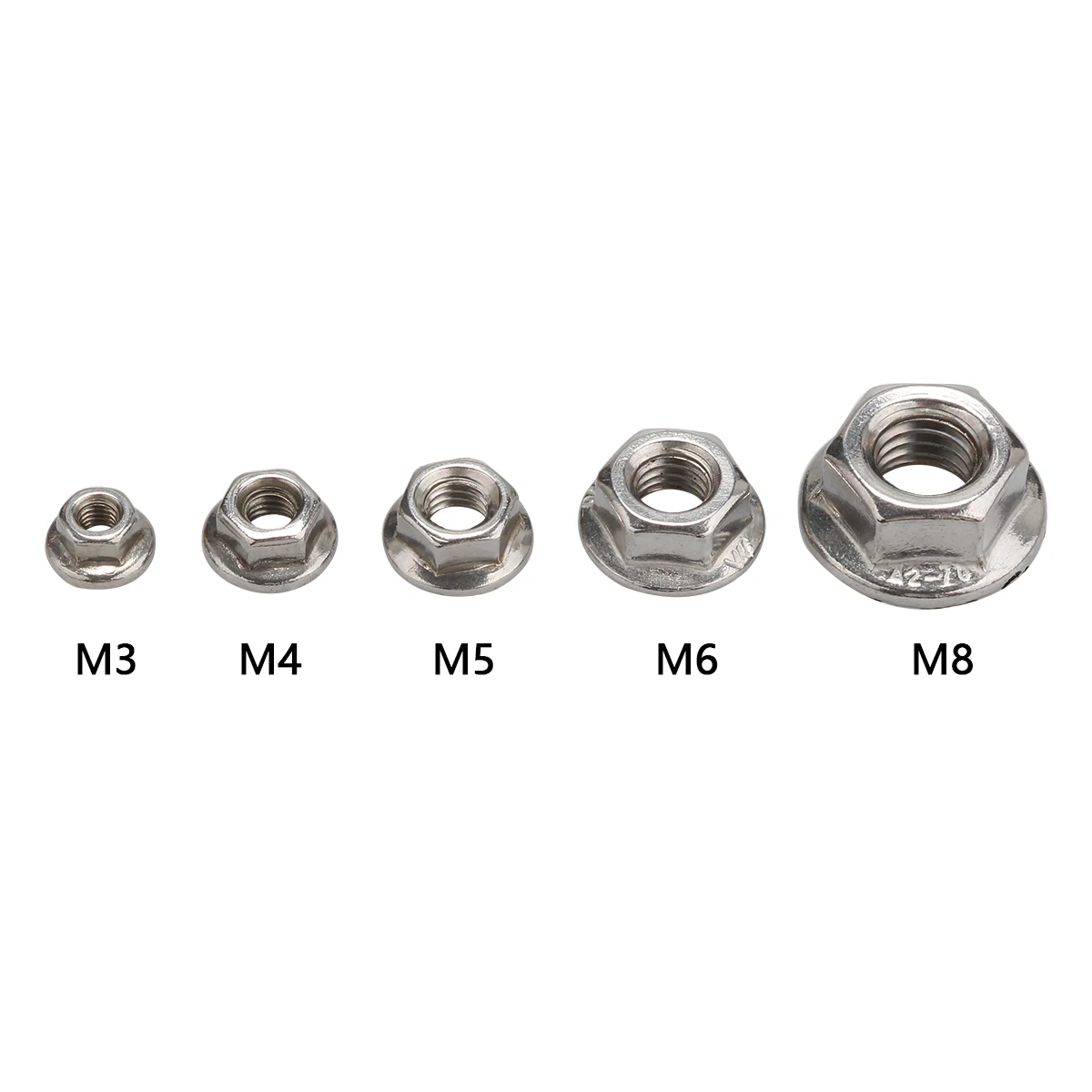Kit d'assortiment d'écrous à bride hexagonaux en acier inoxydable 304, 70 pièces, DIN6923 M3 M4 M5 M6 M8, HW015
