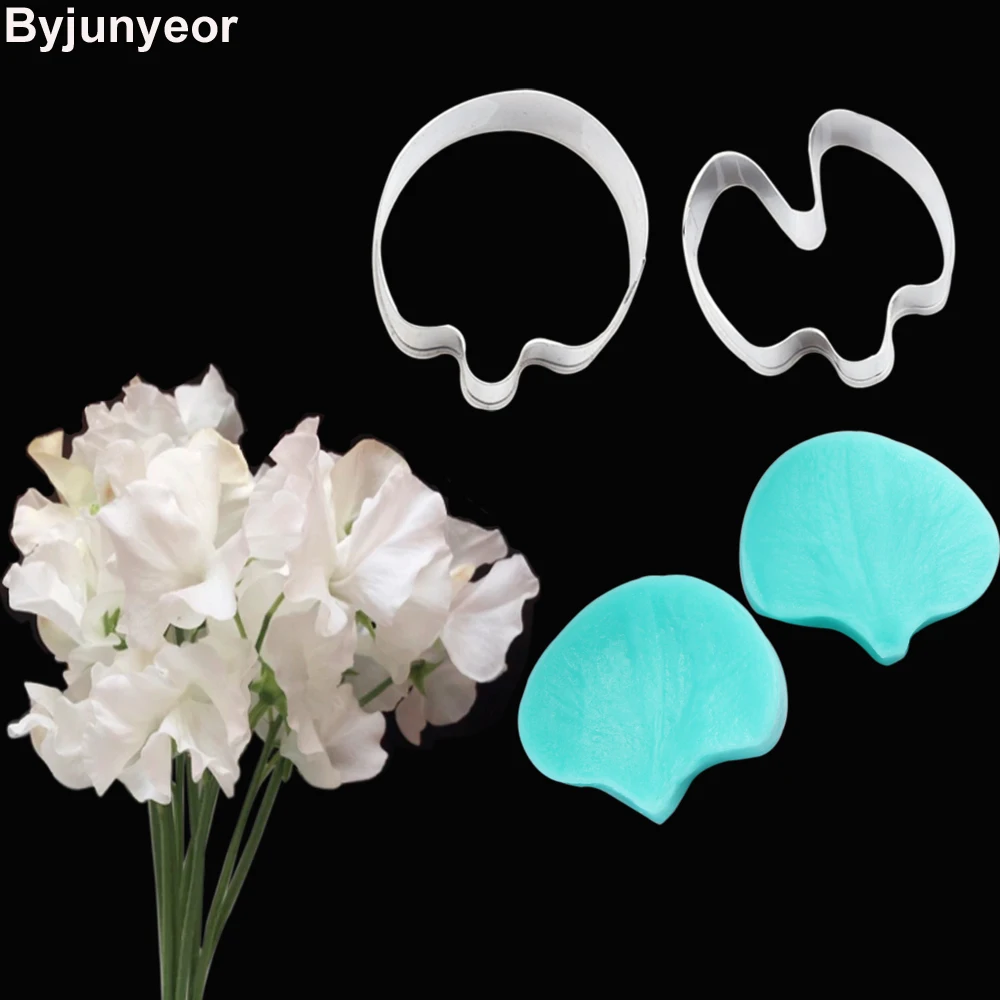 CS213 Surgar Sweet Pea Petals Veiner & Cutter Flower Petal Cutter Gum Paste Water Paper Clay Flower Mold Cake Decorating Tools