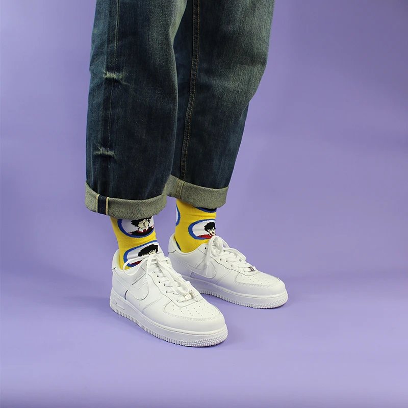 New Casual Combed Cotton Men\'s Socks Tend Harajuku Street Hip Hop Funny Happy Socks Colorful Plaid Pattern Socks For Men