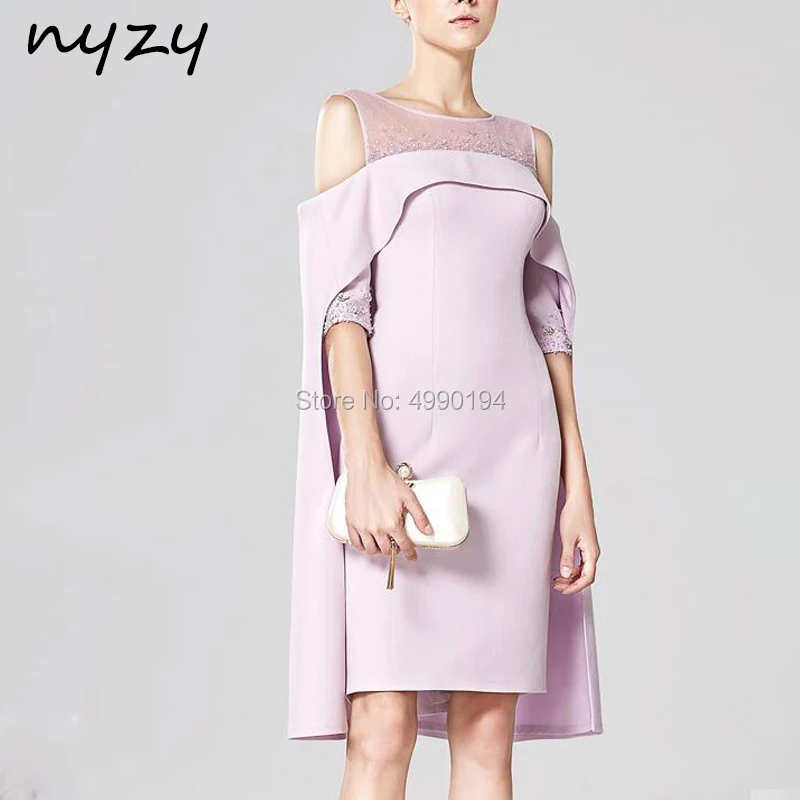 

NYZY M126 Wedding Guest Dress Party Off Shoulder Cape Sleeve Pink Crystal Mother of the Bride Groom Dresses 2019