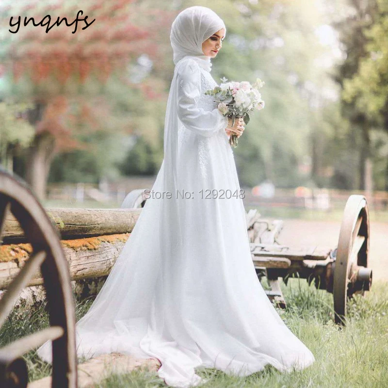 YNQNFS MW33 Robe de Mariee Dubai Lace Appliques Hijab Cheap Gown Modest Long Sleeve Bridesmaids Dresses Chiffon Women\'s dresses