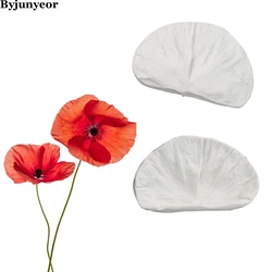 2PCS Opium Poppy Petals Veiner Silicone Mold Cake Decorating Tools Gumpaste Mold Chocolate Clay Sugarcrafe Moulds M2130