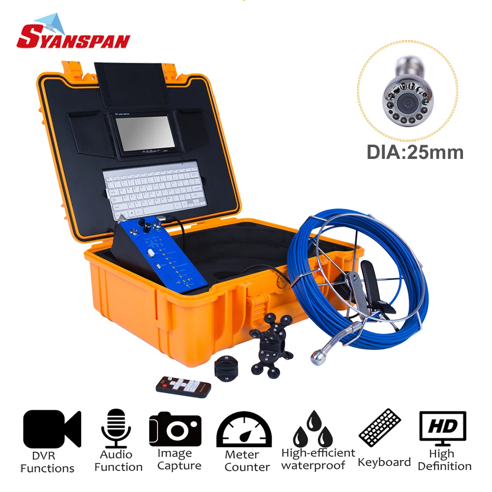 

SYANSPAN Audio Snapshot Keyboard 7"DVR 120M Cable Well Pipe Inspection Video Camera,Drain Sewer Pipeline Industrial Endoscope