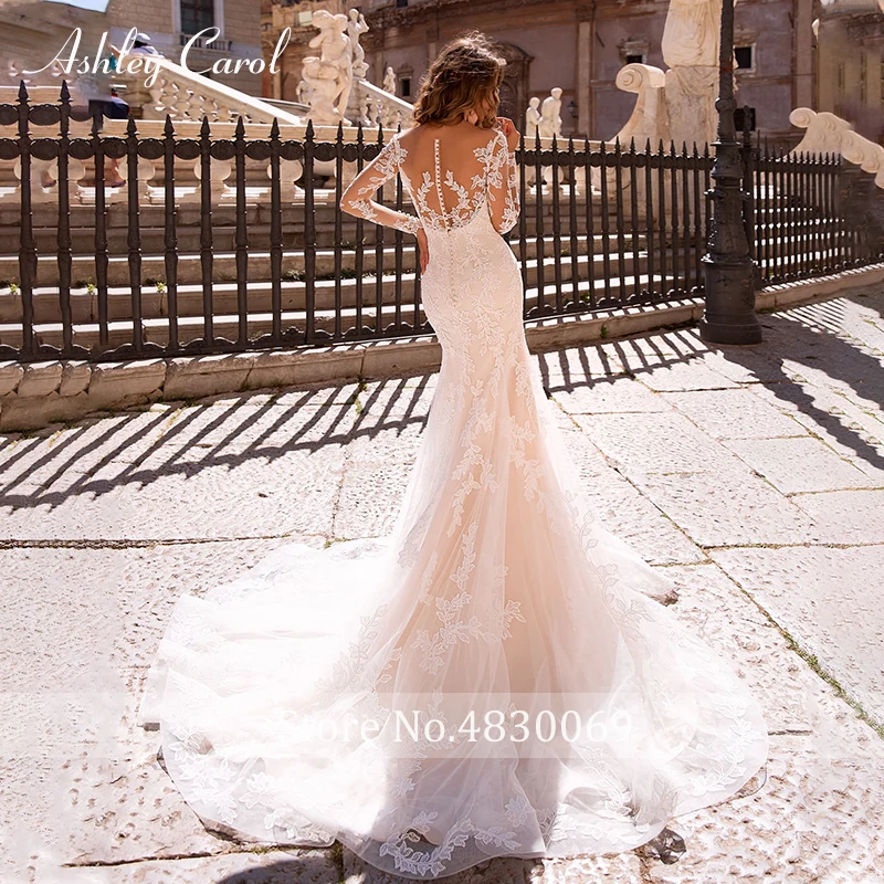 أشلي كارول حورية البحر فستان الزفاف ذيل قابل للانفصال 2 في 1 كم طويل مثير يزين فساتين العروس فستان زفاف عتيق