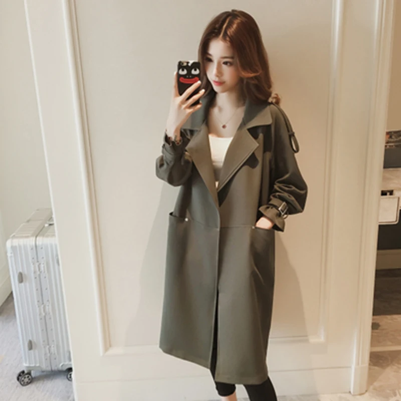 

Women Trenchcoat Loose Long Windbreaker Army Green Trenchcoats Spring Autumn Coat Long Trench Coat Women Trench