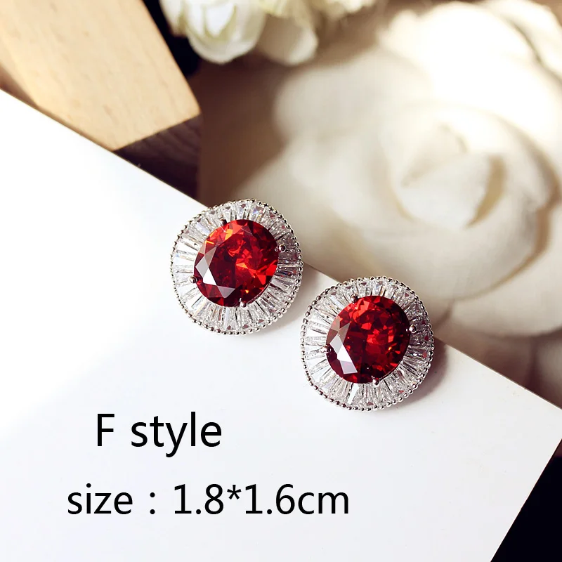 Luxury claret wine Red stone Long Drop Earrings Geometric Shape Big Square Cubic Zirconia women Party Wedding Jewelry Gift