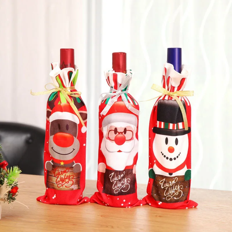 

10 Pcs/ Lot Christmas Xmas Wine Bottle Cover Bag Hat Decorative Bottle Caps Clothes Santa Claus Snowman Elk Christmas for 2018