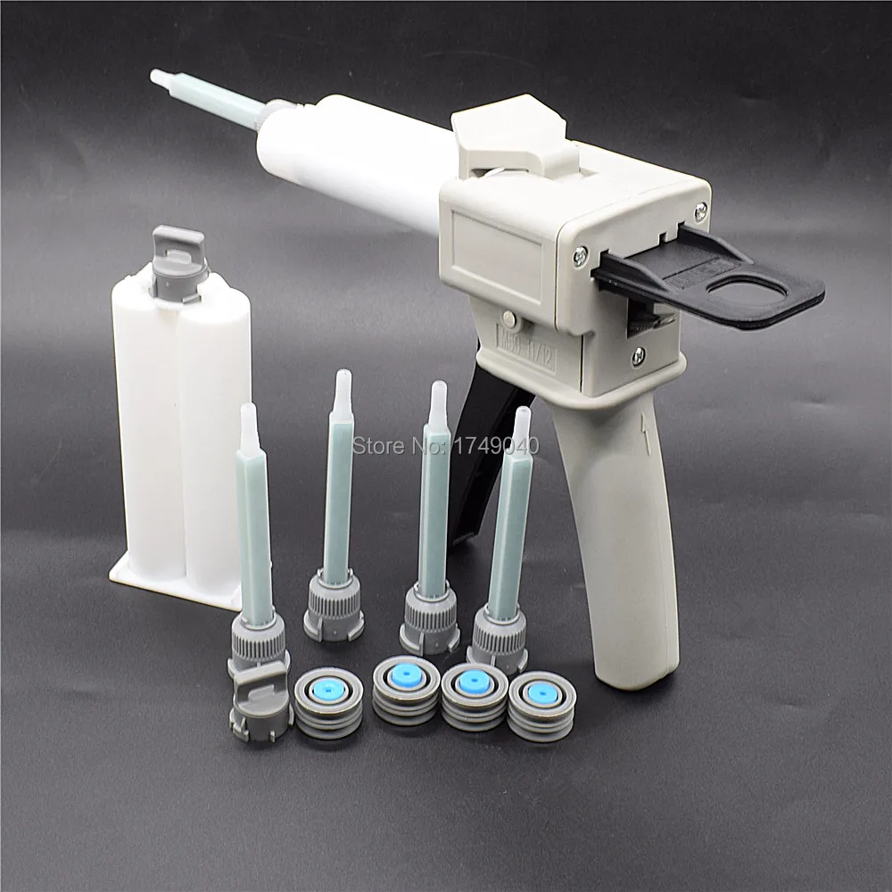 50ml pistola per calafataggio con colla epossidica 1:1 pistola per colla AB con 2 pezzi 50ml 1:1 cartuccia vuota a doppia canna e 5 pezzi 1:1 Set di ugelli per miscelazione statica