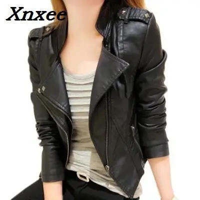 Women Short Jacket washed PU Leather Slim soft leather Coat Black outerwear women\'s jackets motorcycle jacket women clothing