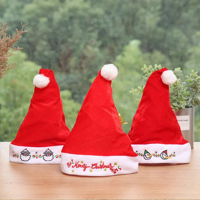 

10 Pcs Red Pleuche Christmas Hats for Adult Children Xmas Caps Chiristmas Party Supplies Hat Christmas Decorations for Home 2018