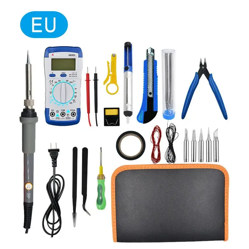 Electric Soldering Iron Tin Kit With Adjustable Temperature Tool Box Digital Multimeter Soldering Iron Tips Anti-static Tweezers