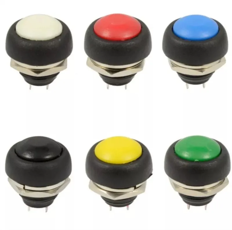 Wholesale 100pcs/lot PBS-33B 6 Color Black Red Green Yellow White Blue 12mm Waterproof Momentary Push button Switch Multi Color