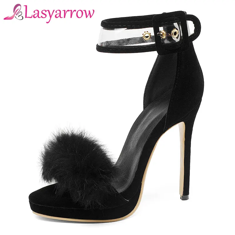 Lasyarrow Transparent Ankle Wrap Gladiator Shoes Woman 2019 Summer High Stiletto Heel Sexy Open Toe Platform Party Wedding Shoes