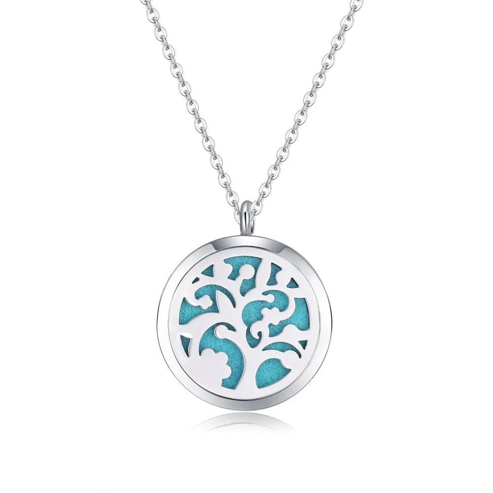 10pcs silver color newest tree IV (30mm)Aromatherapy / Essential Oils 316L S.Steel Perfume Diffuser Necklace