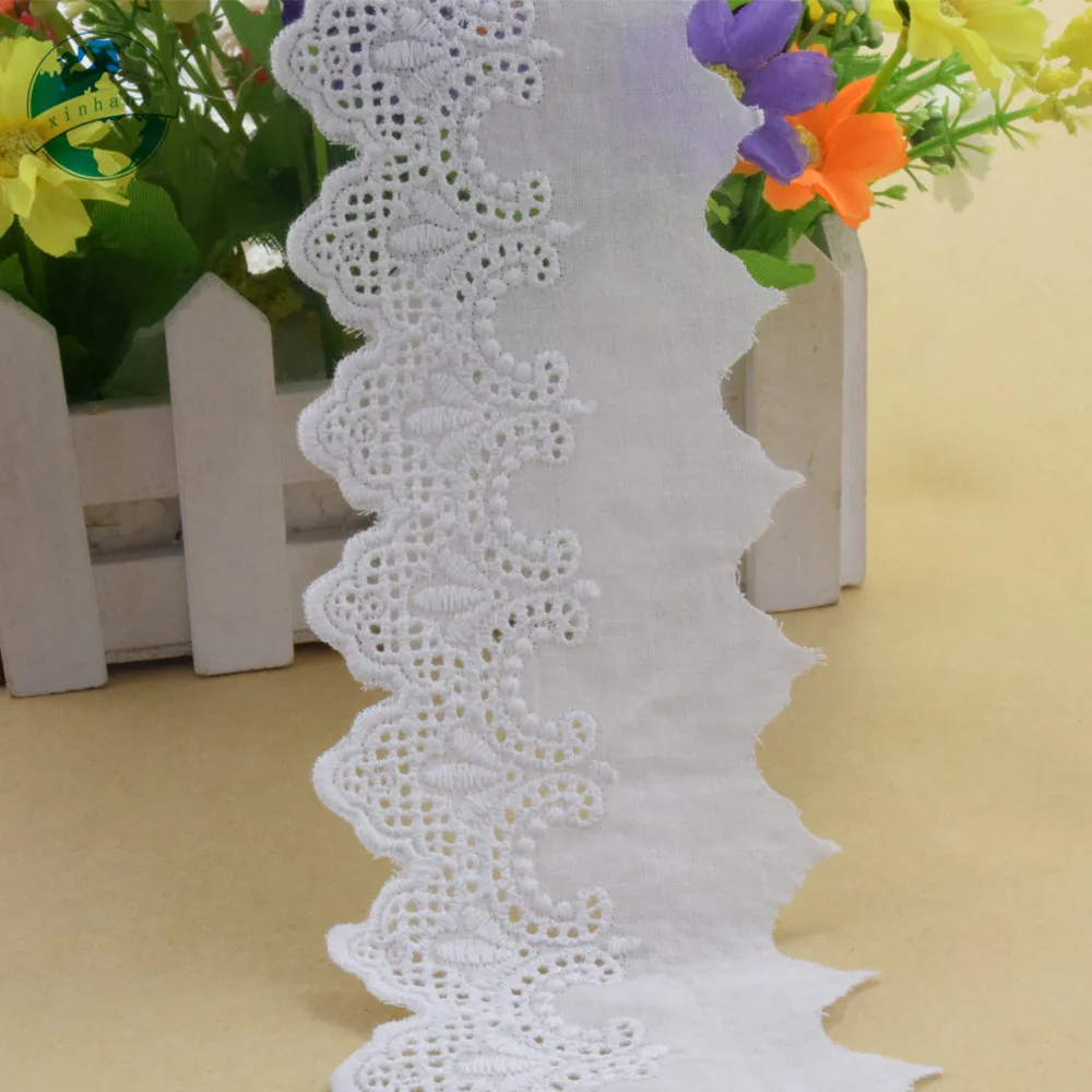 100% Cotton Embroidery French Lace 5.5cm Width Ribbon Fabric Guipure Diy Trims Warp Knitting Sewing Garment Accessories#3241