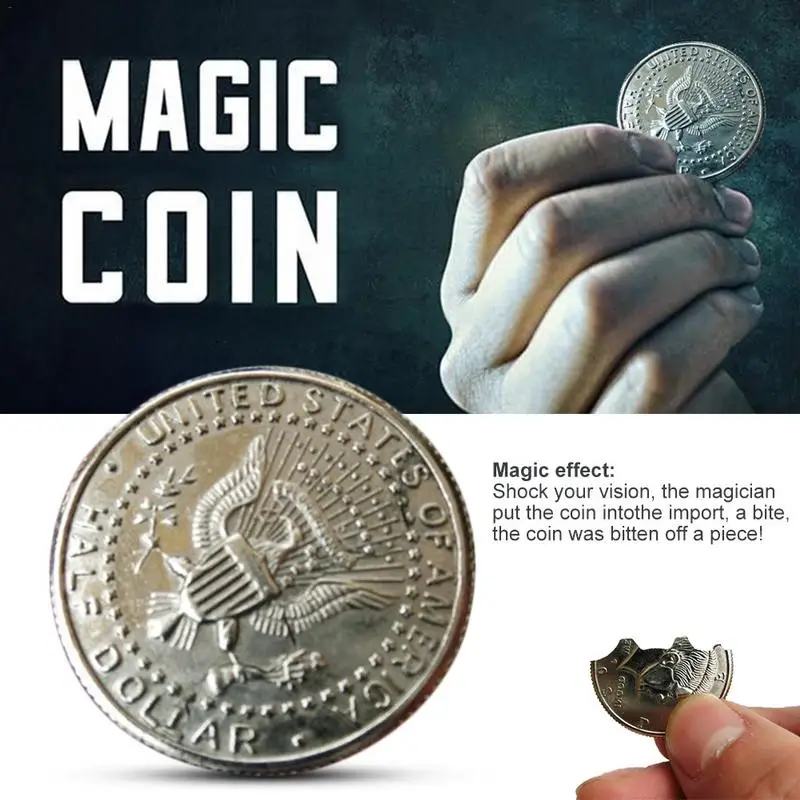 Hot Two Fold Bite Coin Dollars Magic Close-Up Bite Restored Illusion Coin For Magic Show Bitten Coin Coin And Bite Currency