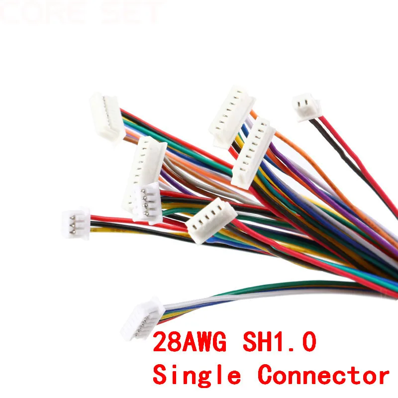 5Pcs SH 1.0 Wire Cable Connector DIY SH1.0 JST 2/3/4/5/6/7/8/9/10 Pin Electronic Line Single Connect Terminal Plug 28AWG 10cm