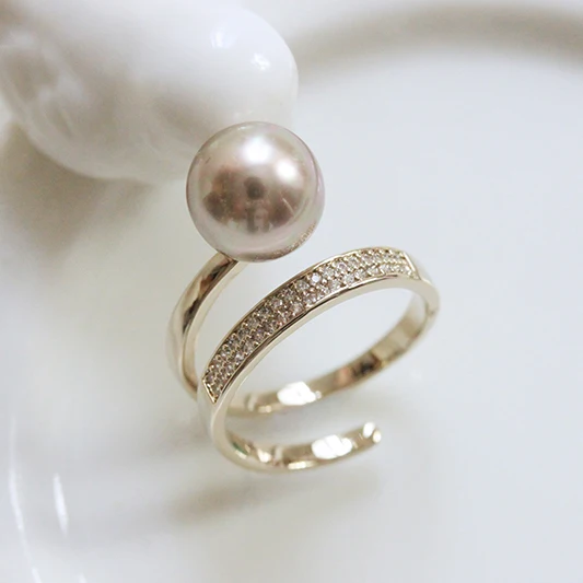 Fashion Unique Design rotary type Coffee Brown Pearl open Adjustable Ring Women Jewelry