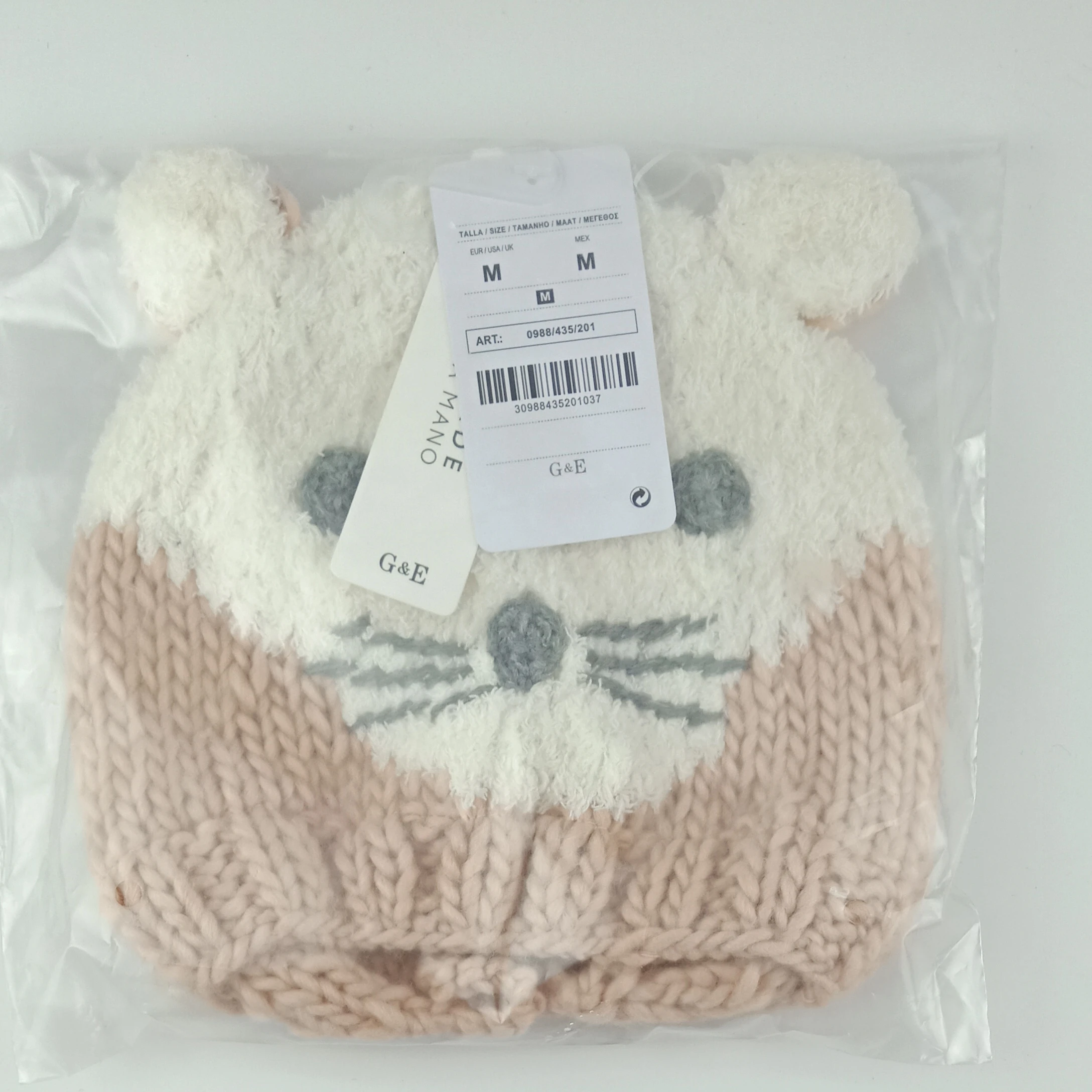 2022 spring autumn winter cartoon  pink cat stylish hand made knitted knit hat for baby girls child children with cotton lining