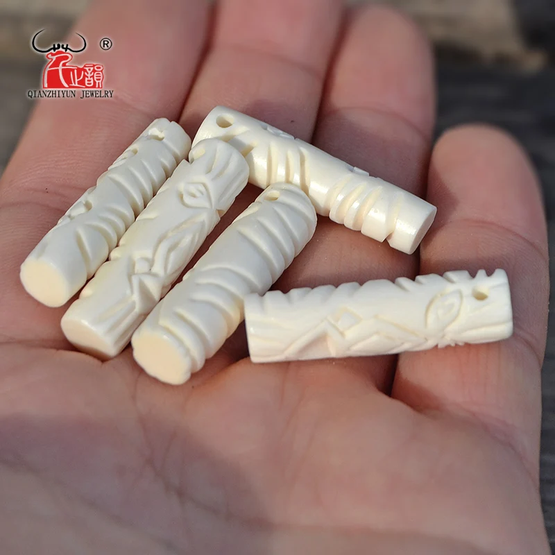 GZ-022 4PCS New Zealand Maori Yak Bone Carved Bead DIY Beads Handmade Cylindrical Beads for jewelry making 7X28mm Hole 2mm