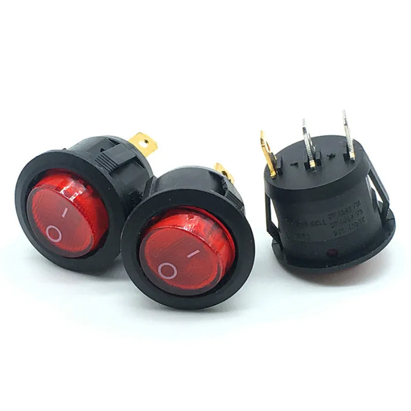 10PCS/LOT 23mm Diameter Red Light ON OFF Round Rocker Switch 3 Pins 6A/250V 10A/125V AC Power Switch KCD1-105