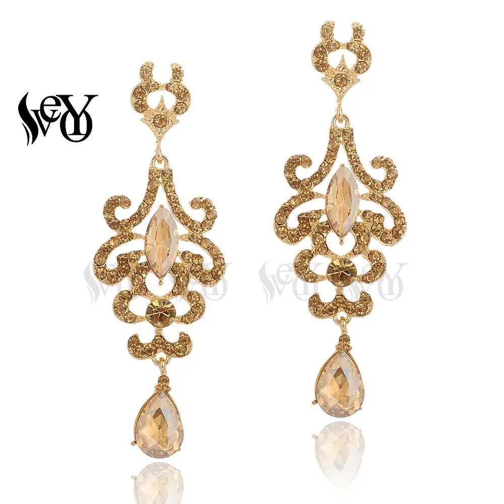 VEYO Vintage Luxury Rhinestone Drop Crystal Earrings for Women 3 Colour Fashion Jewelry Gift