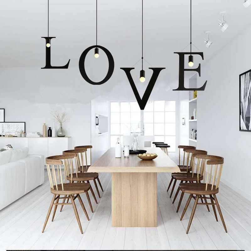 Modern Pendant Lamp Simple 26 English Letters Indoor Diy Combination E27 Led Illumination Iron Loft 220v Art Bedroom Light