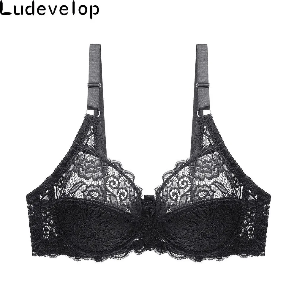 Large Size Bra For Women Underwire Perspective Push up Bras Sexy Women Underwear Embroidery Lingerie Brassiere BH Top B C