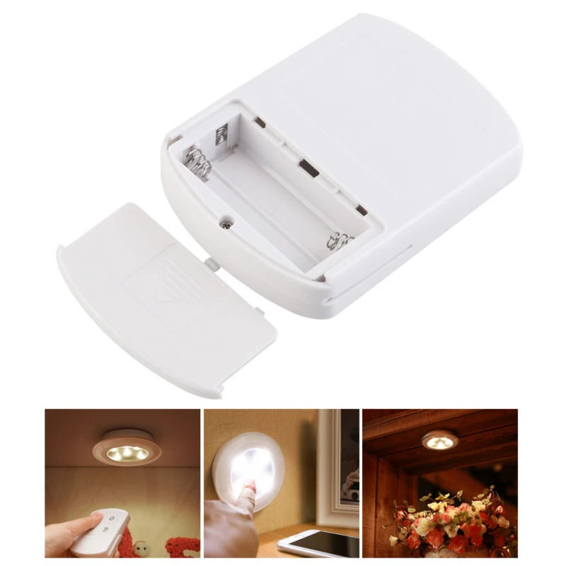 White Wireless 5 LEDs Remote Control Wall Lamp Puck Light Room Cabinets