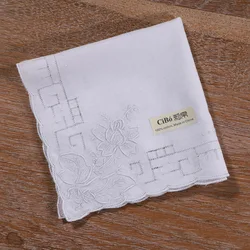 S007 :  1 piece Hand-made hand embroidery rose handkie Swatow Drawnwork White Cotton SWATOW handkerchief