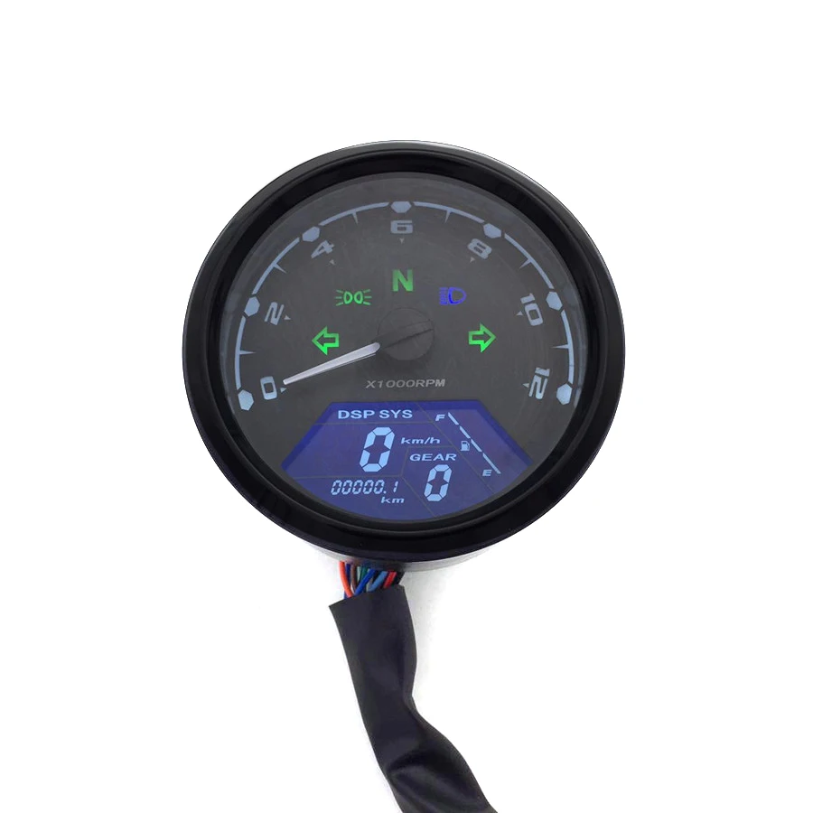 Motorcycle LCD Signal Speedometer Tachometer Odometer Gauge 12000 RPM For Cruiser Racer Old School