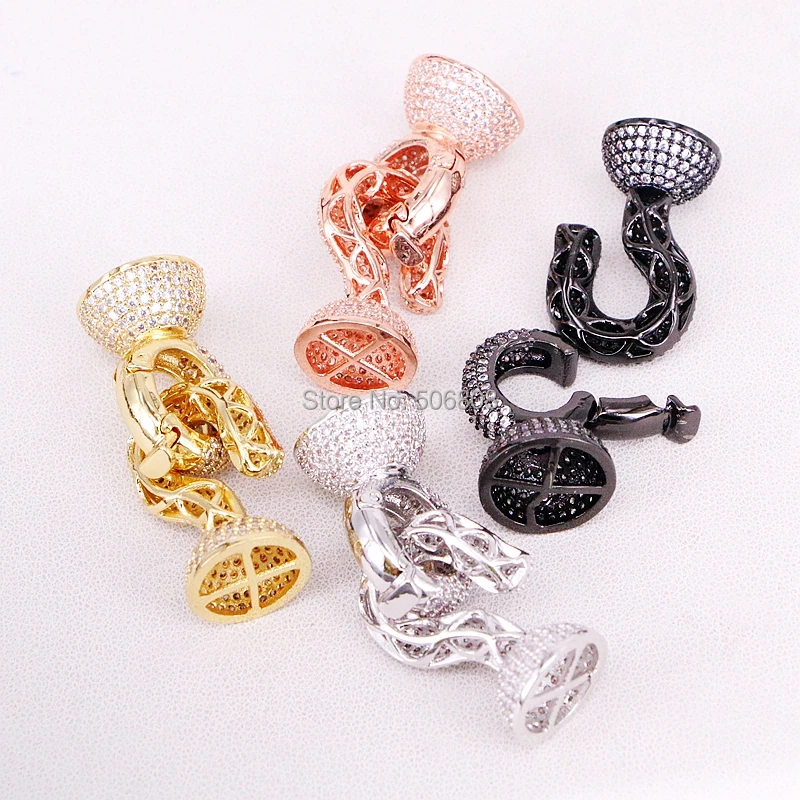 5PCS Mix Color Clasp Buckle Interlock Micro paved, CZ Micro Pave Interlocking Clasp Fastener for Beading, Leather Jewelry Clasp