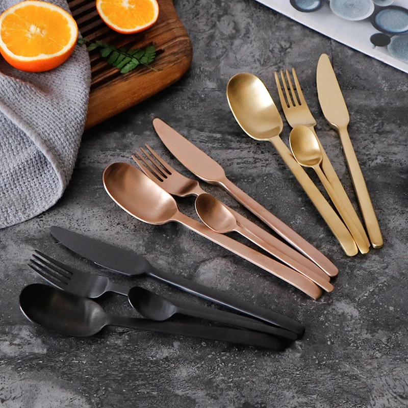 4Pcs/Lot New Arrival Multicolor Cutlery Set Matte Stainless Steel Dinnerware Set Black Rose Gold Knife Fork Scoop Tableware Set