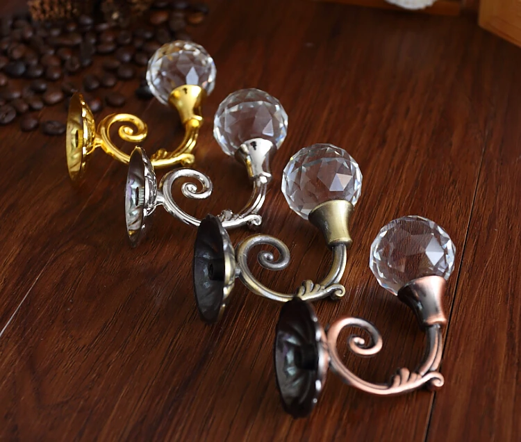 Clear Glass Hooks Crystal Wall Hooks Clothes Hangers Gold Silver Coat Hat Hangers Hooks Antique Bronze Copper Curtain Tie Back