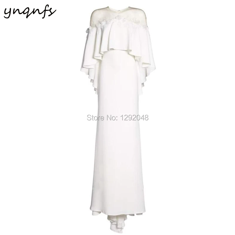 YNQNFS MD408  Robe Soiree Dubai Abiye Cape Cloak Sleeves Mermaid Elegant White Mother of the Bride Dresses  Women\'s ball gown