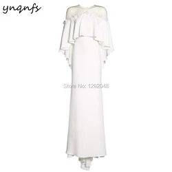 YNQNFS MD408  Robe Soiree Dubai Abiye Cape Cloak Sleeves Mermaid Elegant White Mother of the Bride Dresses  Women's ball gown