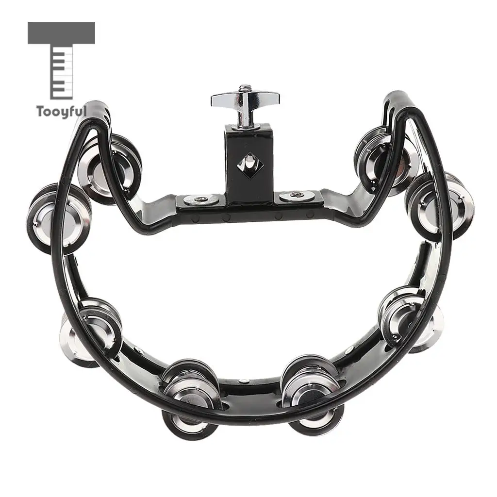 Tooyful Music Rattle Tambourine Handbell Shaker with 4 Pairs of Stainless Steel Jingles for Precussion Accompaniment