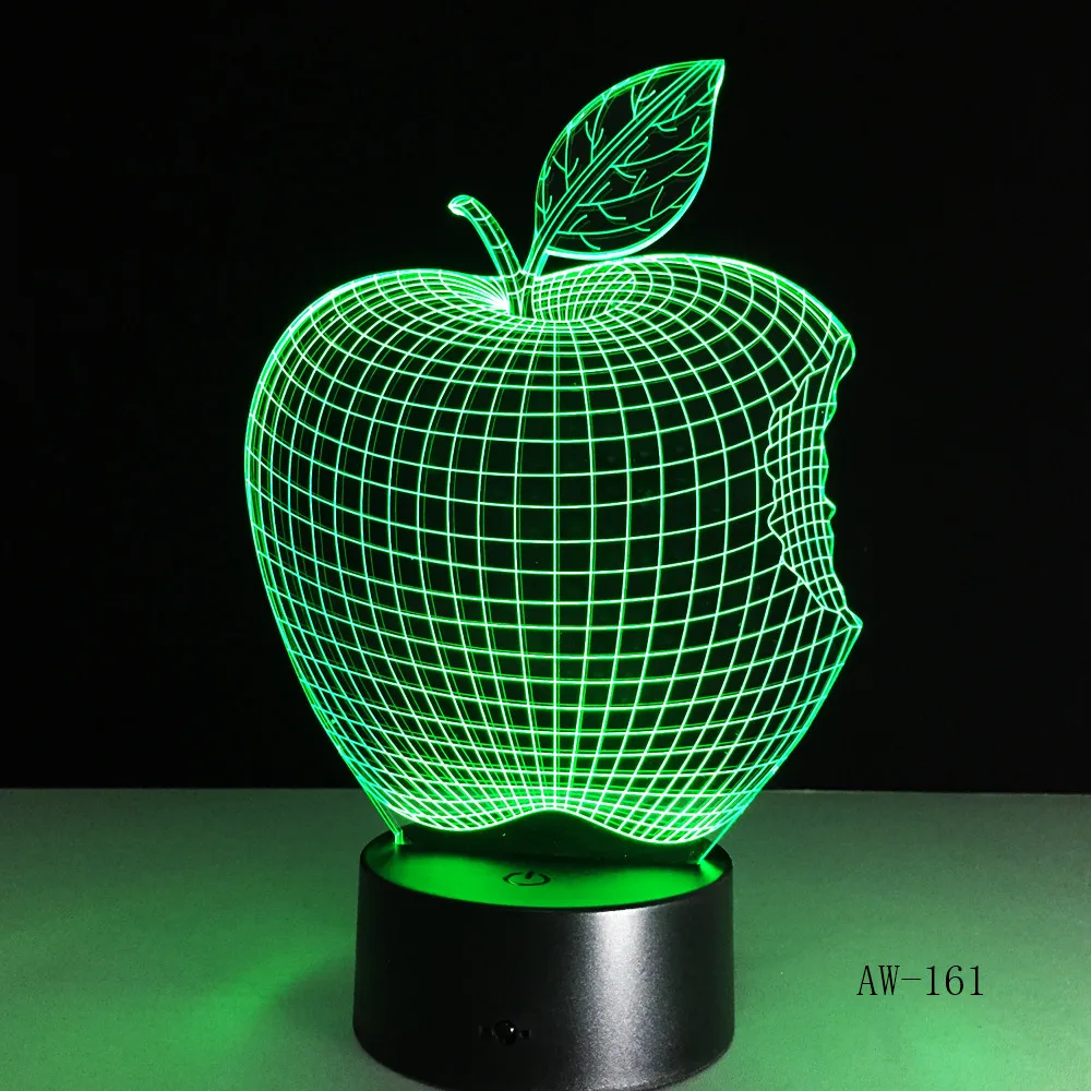 Apple 7 Colors 3D Desk Lamp LED Acrylic Vision Stereo Bedside Hologram Decor Touch Switch Light Night Light Gift For Kids AW-161