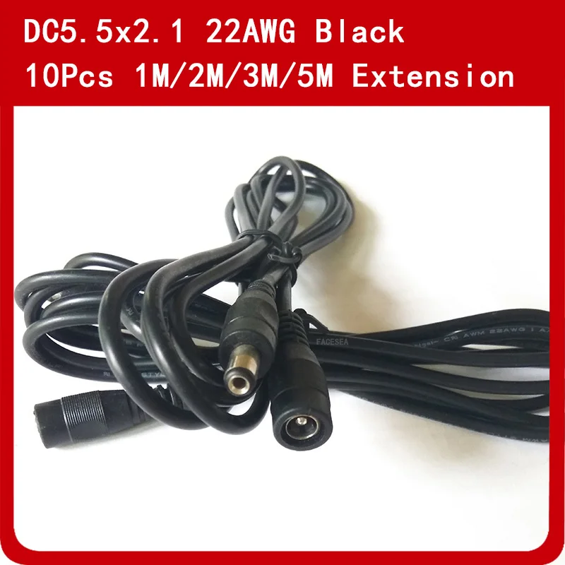 10pcs 1m 2m 3m 5m CCTV DC Extension Cord Cable Connectors Male & female 5.5mmx2.1mm Power Extension Cords accessory LED Light