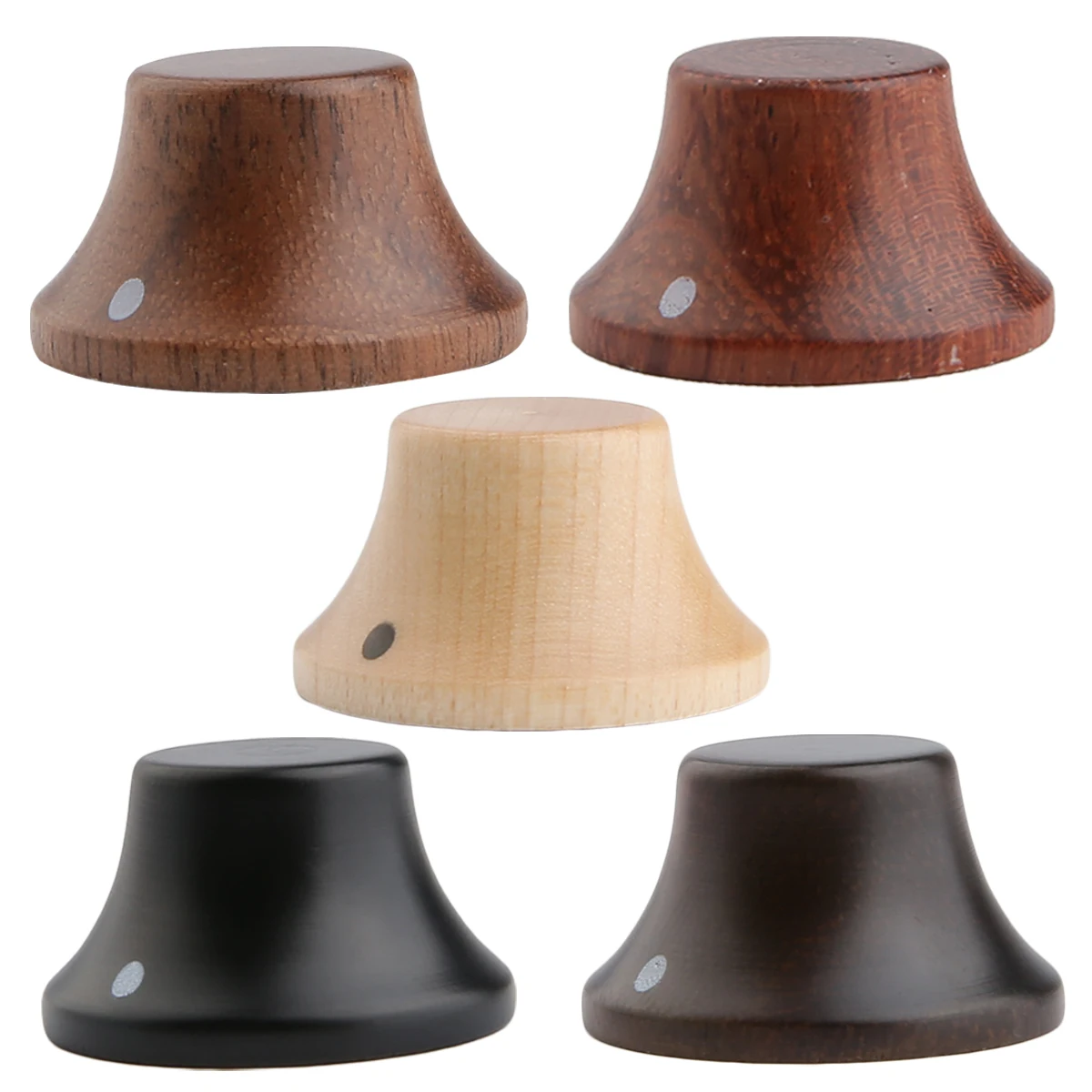 KAISH Wood Knobs LP/Strat Style Bell Knobs Guitar Bass Top Hat Wood Knob with Indicator Dot 5 Different Wood